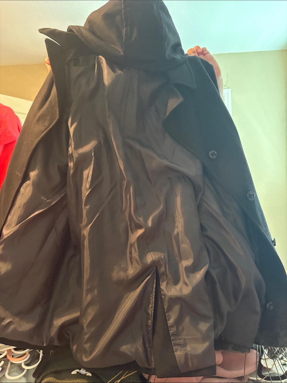 London Fog Black Hooded Pea Coat with Satin Lining